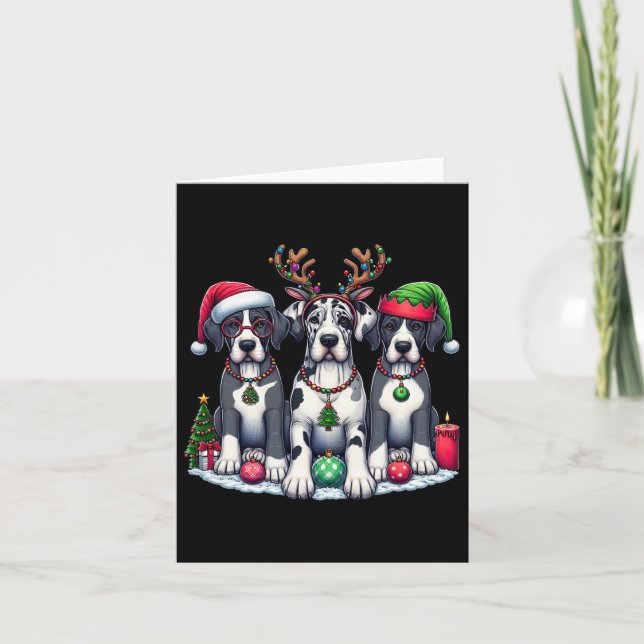 Niedlich Santa Reindeer Elf Great Dane Weihnachtsf Karte (Vorderseite)