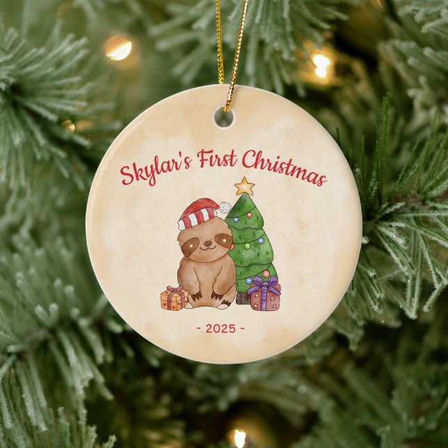 Niedlich Santa Sloth Keramik Ornament (Baum)