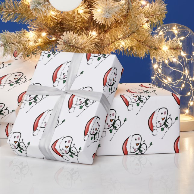 Niedlich Santa Snowman Geschenkpapier (Feiertage)