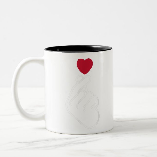 Niedlich Saranghae Korean Finger Heart K-Pop K-Dra Zweifarbige Tasse (Links)
