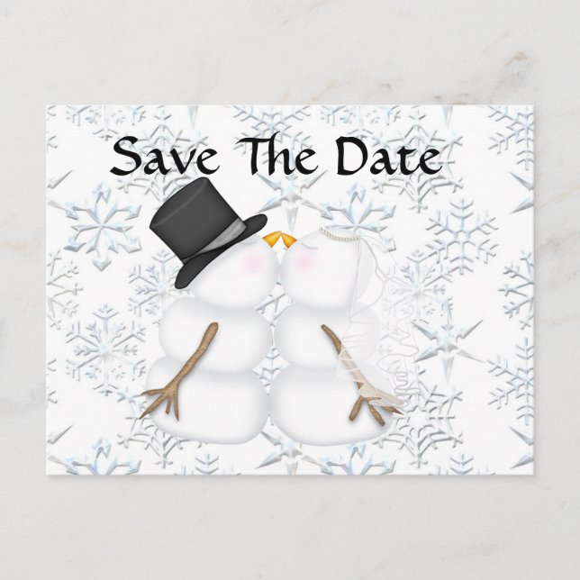 NIEDLICH Save the Date BRIDE & GROOM Snowman Ankündigungspostkarte (Vorderseite)
