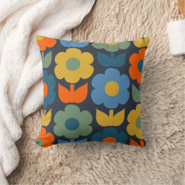 Niedlich Scandi Retro Modernes Blumenmuster Blau Kissen
