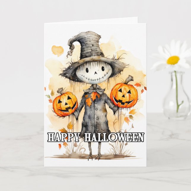 Niedlich Scarecrow Happy Halloween Karte (Kleine Pflanze)