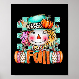Niedlich Scarecrow Pumpkin Erntedank Halloween Hel Poster
