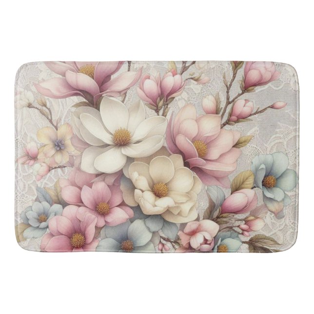 Niedlich schicke Mädchen Blumen und Spitze Badematte (Vorderseite)
