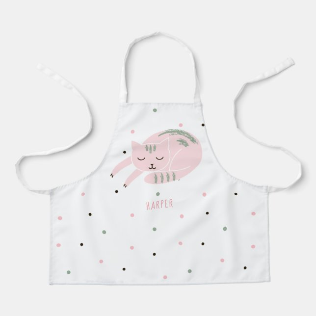 Niedlich Schlafen Pink Katze Personalisiert Schürze (Vorderseite)