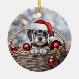 Niedlich Schnauzer Welpe Hund Weihnachtsfeiertag Keramik Ornament
