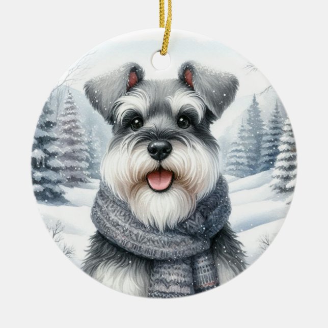 Niedlich Schnauzer Winter Wonderland Weihnachten Keramik Ornament (Vorne)