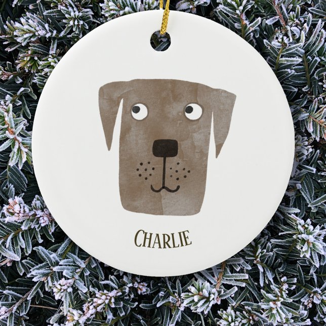 Niedlich Schokolade Labrador Retriever Dog Persona Keramik Ornament (Fun personalized name dog Christmas ornament)