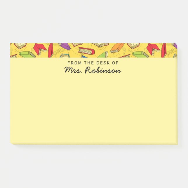 Niedlich School Books Teacher Desk Gelb 10 x 6 Post-it Klebezettel (Vorderseite)
