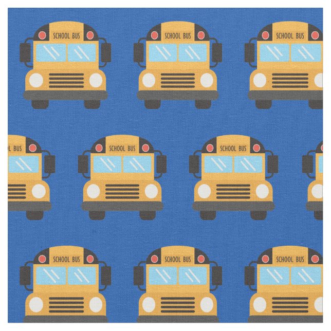 Niedlich School Bus Fahrer Royal Blue Muster Stoff (Nahaufnahme)