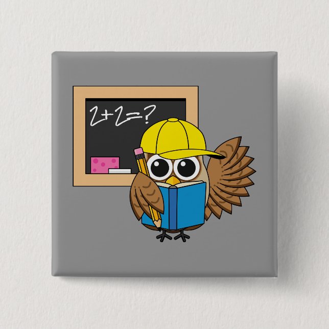 Niedlich School Student Owl Cartoon Button (Vorderseite)