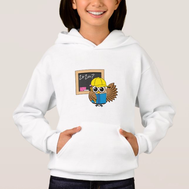 Niedlich School Student Owl Cartoon Hoodie (Vorderseite)