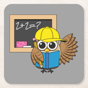 Niedlich School Student Owl Cartoon Rechteckiger Pappuntersetzer