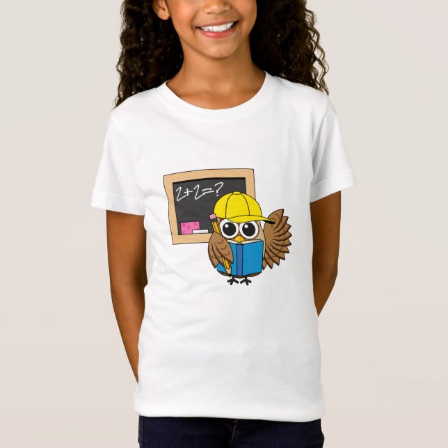 Niedlich School Student Owl Cartoon T-Shirt (Vorderseite)