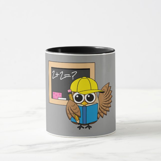 Niedlich School Student Owl Cartoon Tasse (Zentrum)