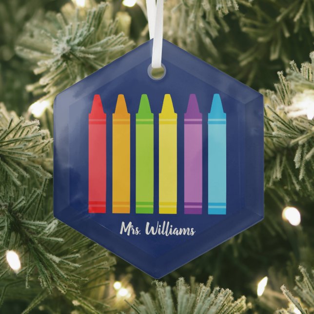Niedlich School Teacher Crayon Personalisiert Weih Ornament Aus Glas (Insitu)