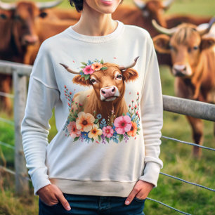 Niedlich schottische Highland Cow Floral Sweatshirt
