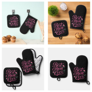 Niedlich Schwarz Lila Beste Mama je Ofenhandschuh & Topflappen-Set