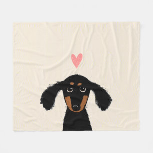 Niedlich Schwarz-Tan-Dackel Hund mit Herz Fleecedecke
