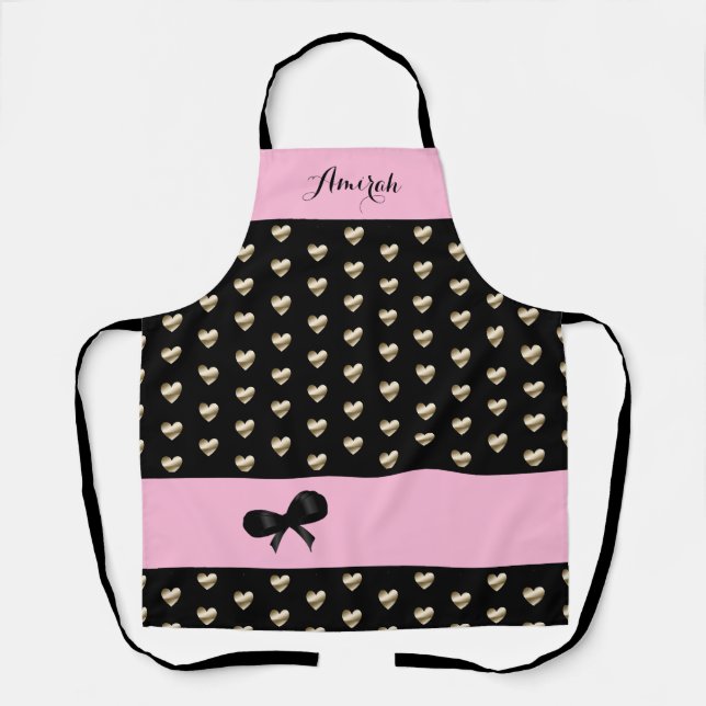 Niedlich Schwarz und Rosa mit Gold Hearts Schürze (Vorderseite)