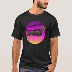 Niedlich Schwarz und Tan Dackel Puppy Pink Retro S T-Shirt