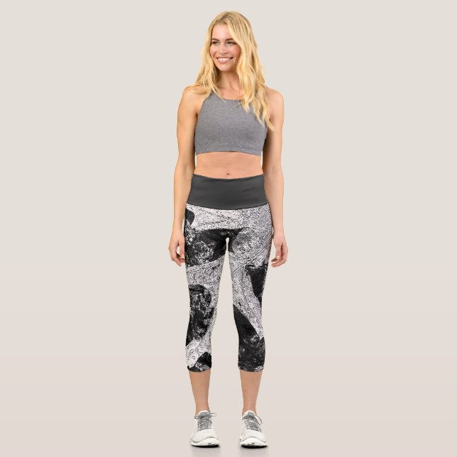 Niedlich Schwarz/Weiß Capri Leggings (Vorderseite)