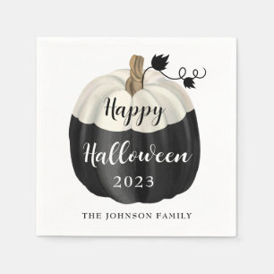 Niedlich Schwarz-Weiß-Kürbis Halloween 2022 Serviette