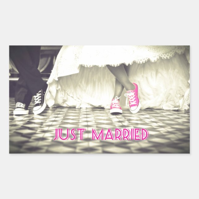 Niedlich Schwarz-weiß nur verheiratet Rechteckiger Aufkleber (Vorderseite)