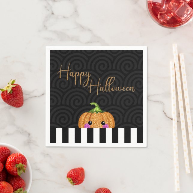 Niedlich Schwarz-weiß Orange Glitzer Pumpween Hall Serviette (Beispiel)