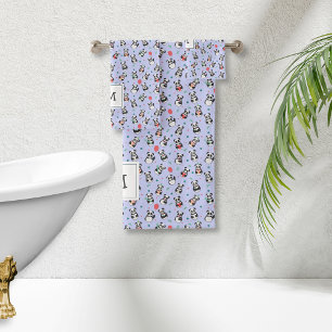 Niedlich Schwarz-Weiß-Panda Mit Monogramm LILA Badhandtuch Set