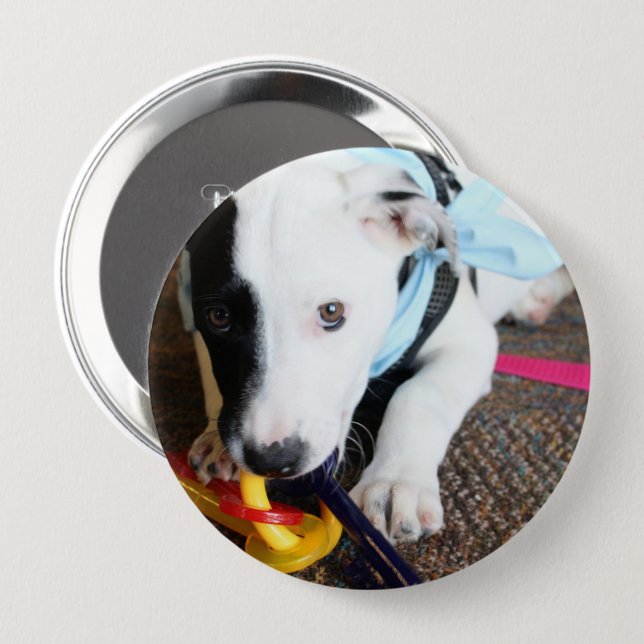 Niedlich Schwarz-Weiß-Welpe Button (Vorne & Hinten)