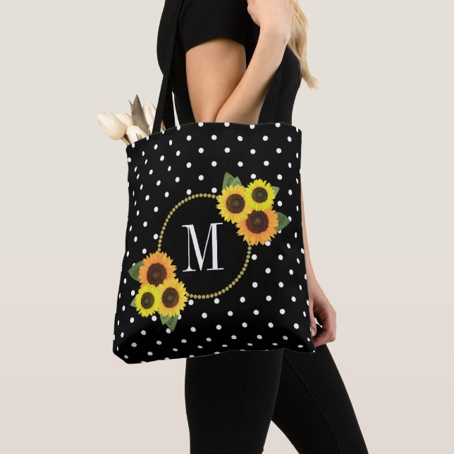 Niedlich Schwarze Vintage Sonnenblumen Polka Dots  (Von Nahem)