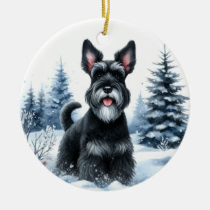Niedlich Schwarzer Schnauzer Landschaftlicher Wint Keramik Ornament