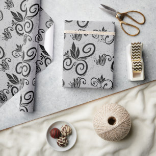 Niedlich Schwarzes, Vintages Muster, leicht Grau Geschenkpapier