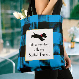Niedlich Scottie Dog Buffalo Kariert Blue Tote Bag