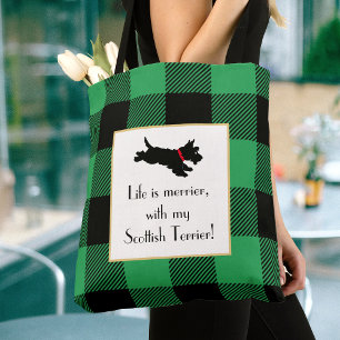 Niedlich Scottie Dog Buffalo Kariert Green Tote Ba