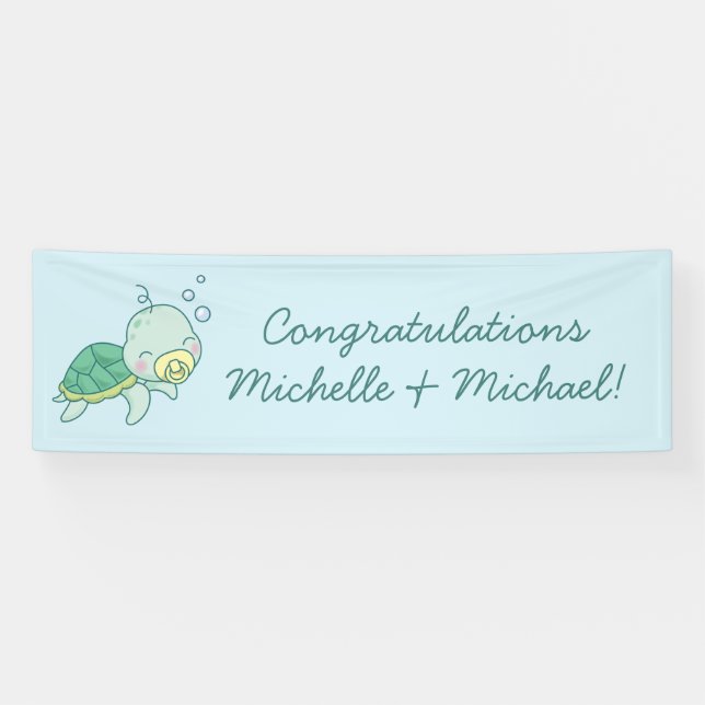 Niedlich Sea Turtle Baby Shower Kawaii Banner (Horizontal)