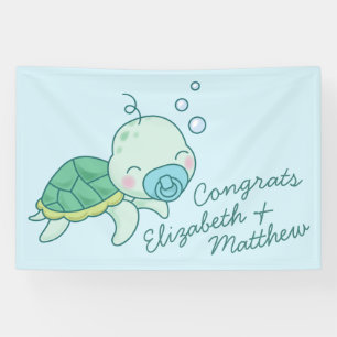 Niedlich Sea Turtle Baby Shower Kawaii Banner Blue