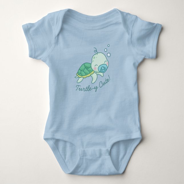 Niedlich Sea Turtle Baby Shower Kawaii Blue Baby Strampler (Vorderseite)