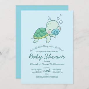 Niedlich Sea Turtle Baby Shower Kawaii Blue Boy Einladung