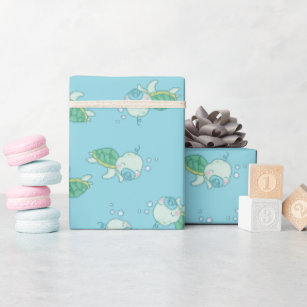 Niedlich Sea Turtle Baby Shower Kawaii Blue Boy Geschenkpapier