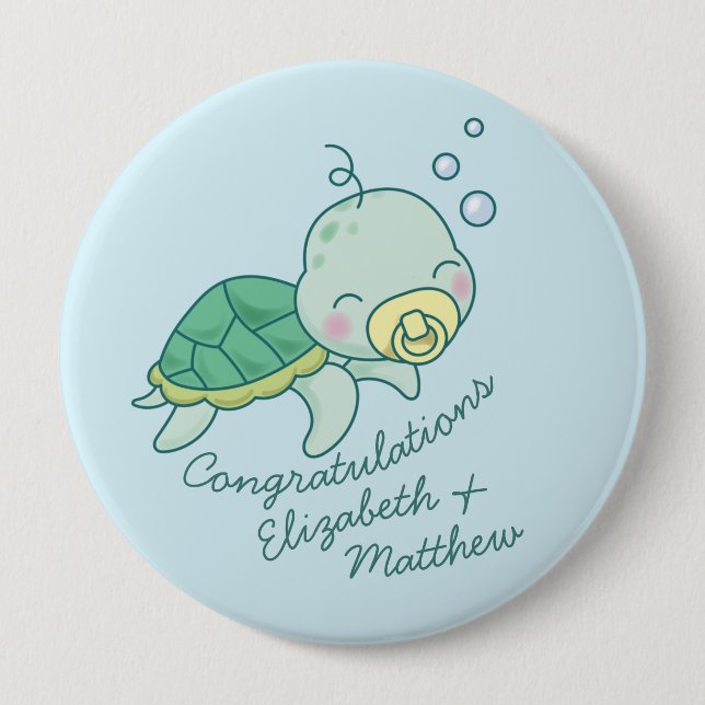 Niedlich Sea Turtle Baby Shower Kawaii Button (Vorderseite)