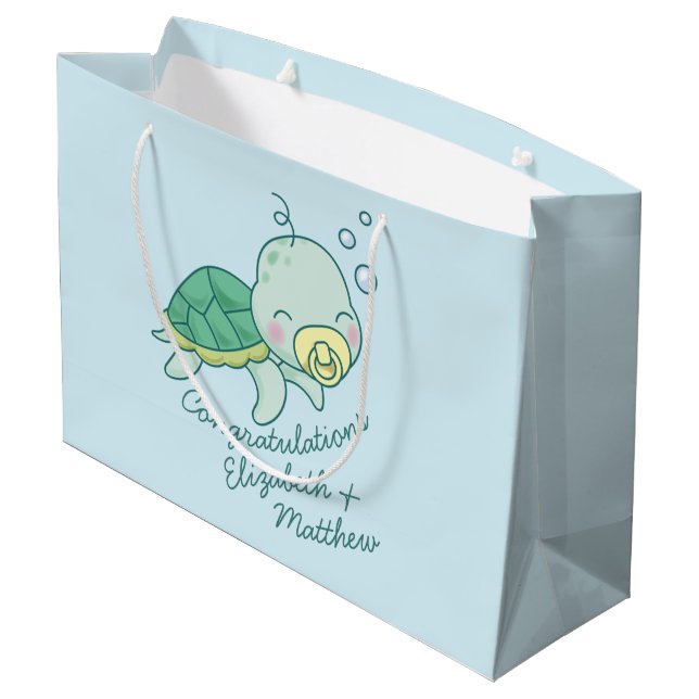 Niedlich Sea Turtle Baby Shower Kawaii Große Geschenktüte (Rückseite Schrägansicht)
