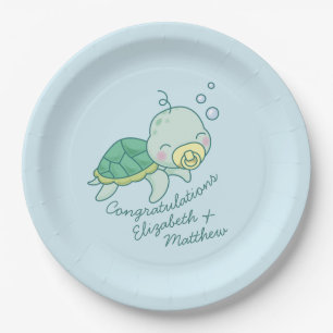 Niedlich Sea Turtle Baby Shower Kawaii Pappteller