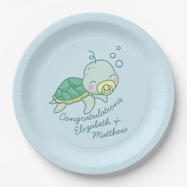 Niedlich Sea Turtle Baby Shower Kawaii Pappteller (Vorderseite)