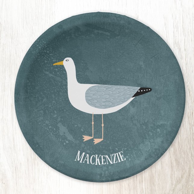 Niedlich Seagull Personalisiert Nautic Pappteller (Fun Seagull personalized paper plates)