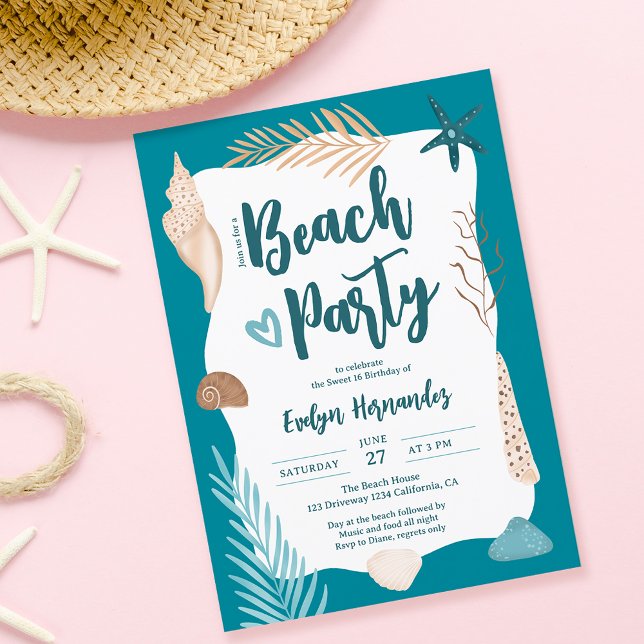 Niedlich Seashells Palmenblatt Beach Party Sweet 1 Einladung (Von Creator hochgeladen)
