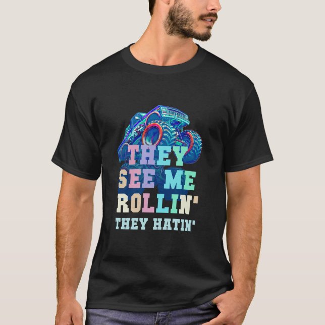 Niedlich SEHEN SIE MIR ROLLIN Monster Trucks Schoo T-Shirt (Vorderseite)