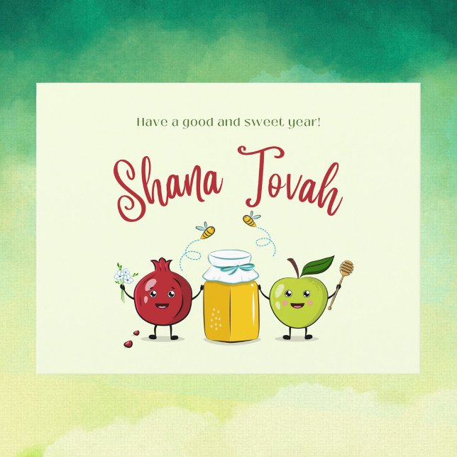 Niedlich Shana Tovah Apple und Pomegranat Postkarte (Von Creator hochgeladen)